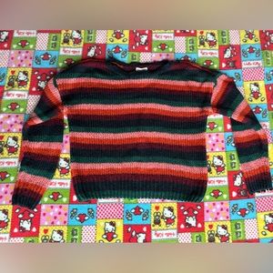 Pink green navy red stripe sweater